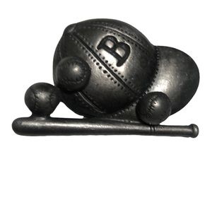 Torino Vintage Pewter Baseball Bat Hat & Balls Pierced Earrings Brooch Pin Set